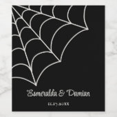 Spiderwebben Black and White Gothic Wedding Wijn Etiket (Enkel label)