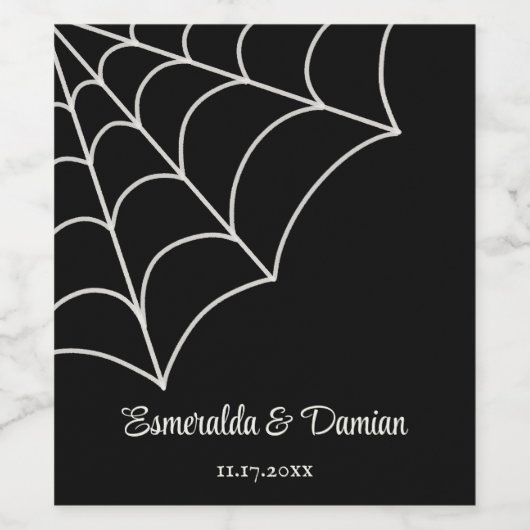 Spiderwebben Black and White Gothic Wedding Wijn Etiket (Enkel label)