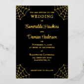 Spiderwebben Black en Gold Gothic Wedding Folie Uitnodiging (Voorkant)