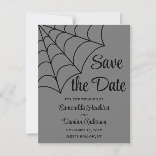 Spiderwebben Black en Grey Gothic Save the Date Kaart (Voorkant)