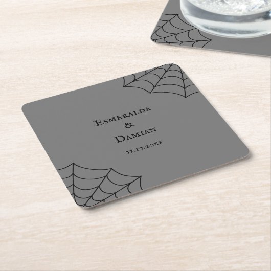 Spiderwebben Black en Grey Gothic Wedding Kartonnen Onderzetters (Schuin)