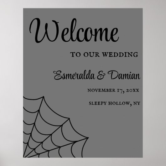Spiderwebben Black en Grey Gothic Wedding Poster (Voorkant)
