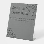Spiderwebben Black en Grey Gothic Wedding Reclamebord Met Voetstuk (Voorkant)