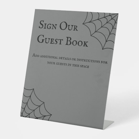 Spiderwebben Black en Grey Gothic Wedding Reclamebord Met Voetstuk (Voorkant)