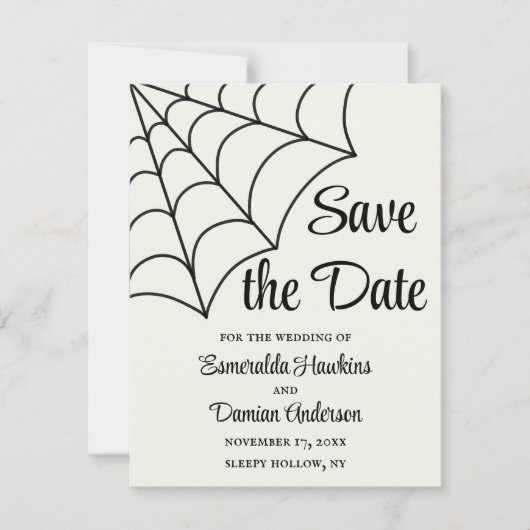 Spiderwebben Black en White Gothic Save the Date Kaart (Voorkant)