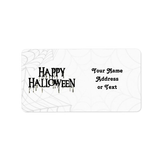 Spiderwebben en Happy Halloween Creepy-tekst Etiket (Voorkant)