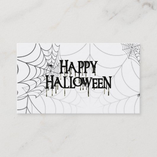 Spiderwebben en Happy Halloween Creepy-tekst Visitekaartje (Voorkant)