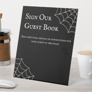 Spiderwebs Black en Ecru Gothic Wedding Reclamebord Met Voetstuk