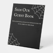 Spiderwebs Black en Ecru Gothic Wedding Reclamebord Met Voetstuk (Voorkant)