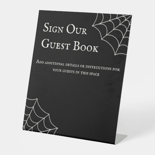 Spiderwebs Black en Ecru Gothic Wedding Reclamebord Met Voetstuk (Voorkant)
