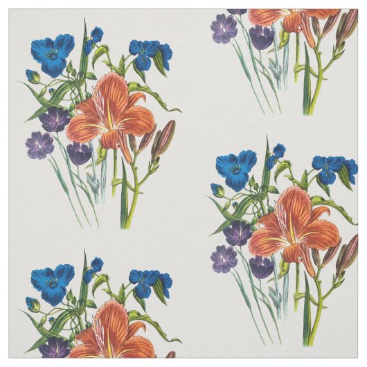 Spiderwort en Daylily Stof (Swatch)