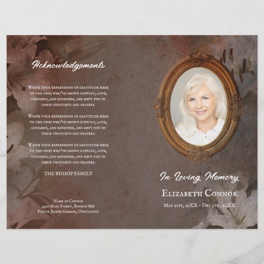  spiegel Lijst lelies foto begrafenisprogramma (Voorkant)