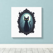 Spiegel met Spookkat Canvas Afdruk (Insitu (Houten vloer))