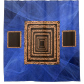 Spiegelblauw oranje douchegordijn (Voorkant)