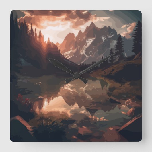 Spiegelgebergte Vierkante Klok (Voorkant)