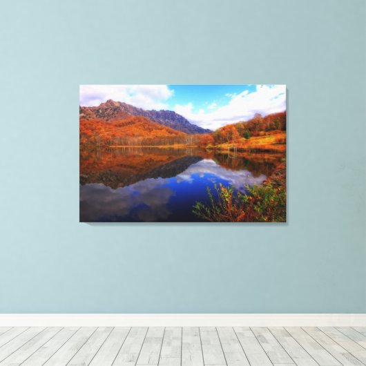 Spiegelmeer herfstlandschap reflectie water Herfst Canvas Afdruk (Insitu (Houten vloer))