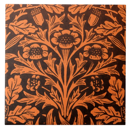 Spiegels Eikels en eikenbladeren & Bloempatroon Tegeltje (Voorkant)