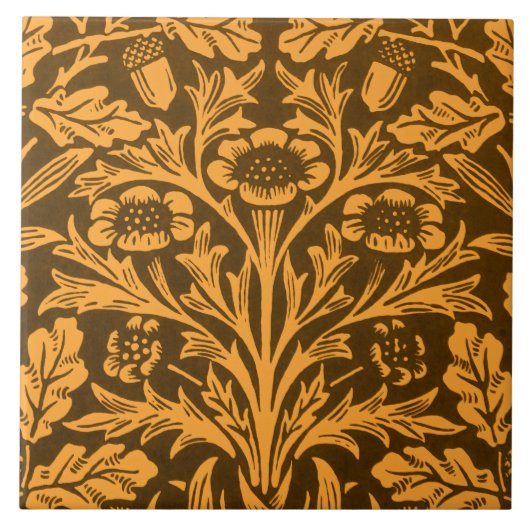 Spiegels Eikels en eikenbladeren & Bloempatroon Tegeltje (Voorkant)