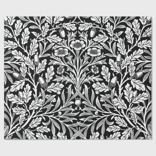 Spiegels eikels en eikenbladeren zwart en wit cadeaupapier (Vlak)