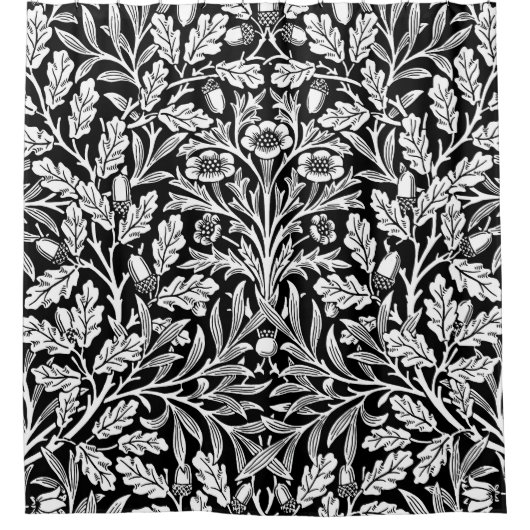 Spiegels eikels en eikenbladeren zwart en wit douchegordijn (Voorkant)