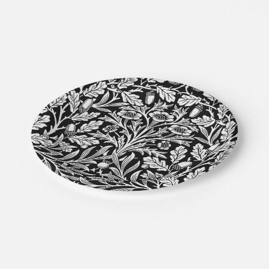 Spiegels eikels en eikenbladeren zwart en wit papieren bordje (Gekanteld)