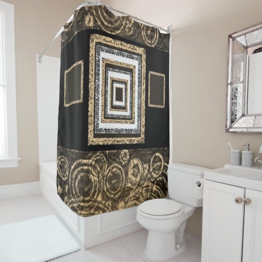 Spiegels, zwart, tannenachtig douchegordijn (In situ)