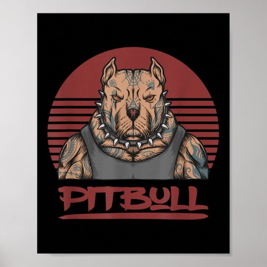 Spier Pitbull Hond Agressief Kijkend Pit Bull Wit Poster (Voorkant)