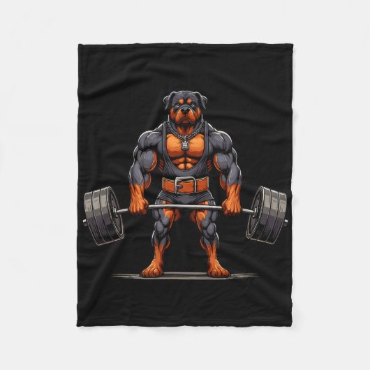 Spier Rottweiler Hond Deadlifting Gym Gewichtheffe Fleece Deken (Voorkant)