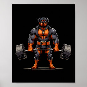 Spier Rottweiler Hond Deadlifting Gym Gewichtheffe Poster