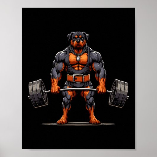 Spier Rottweiler Hond Deadlifting Gym Gewichtheffe Poster (Voorkant)
