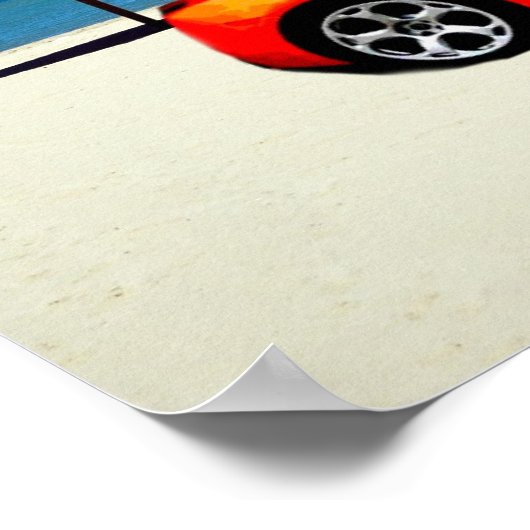 Spierauto Sinaasappel op strand Poster (Hoek)