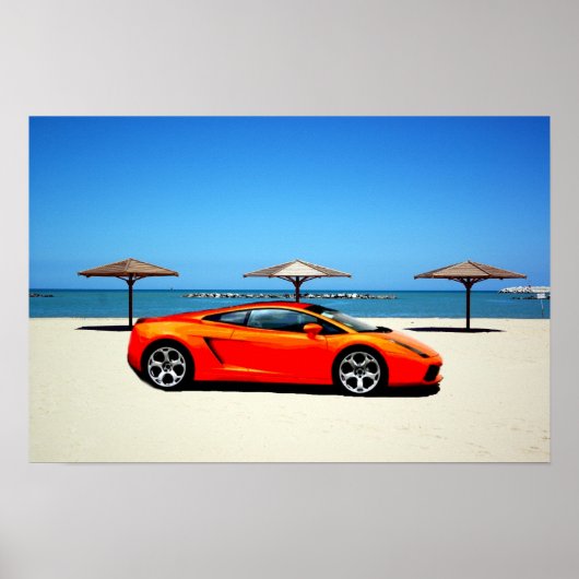 Spierauto Sinaasappel op strand Poster (Voorkant)