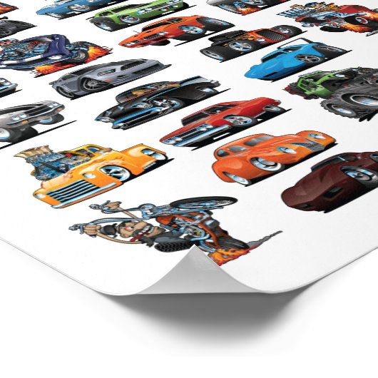 Spierauto's, klassieke auto's, vrachtwagens en een poster (Hoek)