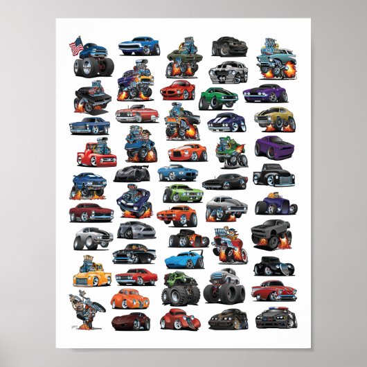 Spierauto's, klassieke auto's, vrachtwagens en een poster (Voorkant)
