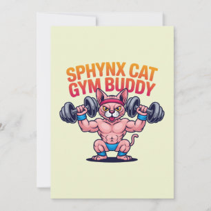 Spierball Sphynx Kat Gym Buddy Cartoon Feestdagenkaart