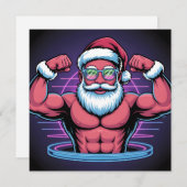 Spierballen Kerstman Bodybuilder Illustratie Feestdagenkaart (Voorkant / Achterkant)