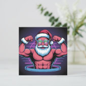 Spierballen Kerstman Bodybuilder Illustratie Feestdagenkaart (Staand voorkant)