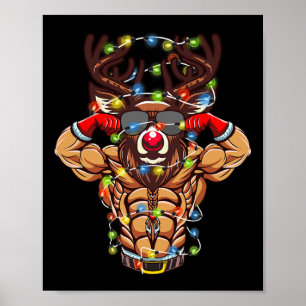 Spierbundel Kerstman Rendier Bodybuilding Kerst Fi Poster