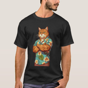 Spierbundel Koele Kat Draagt een Cool Hawaiiaans T T-shirt