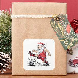 Spierbundel Voetbal Kerstman Trapper Bal Vierkante Sticker