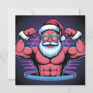 Spierbundige Kerstman Bodybuilder Illustratie Feestdagenkaart