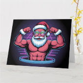Spierbundige Kerstman Bodybuilder Illustratie Kaart (Gele Bloem)