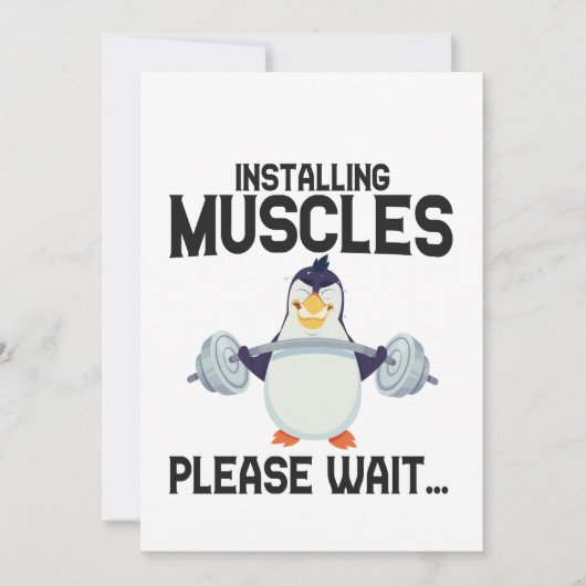 Spieren installeren even wachten aub Funny Penguin Kaart (Voorkant)