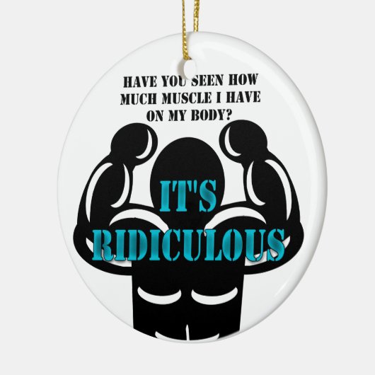 spieren zo sterk als belachelijk grappig keramisch ornament (Links)
