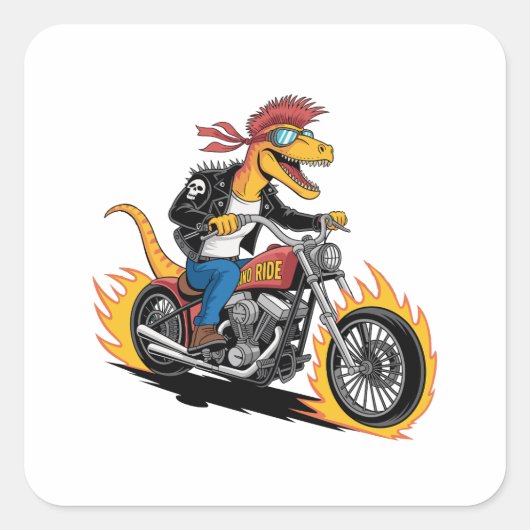 Spierende Dinosaurus Punk Rock Raptor Chopper Ride Vierkante Sticker (Voorkant)