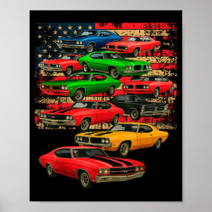 Spierklassieker auto man Amerikaanse vlag vaderdag Poster