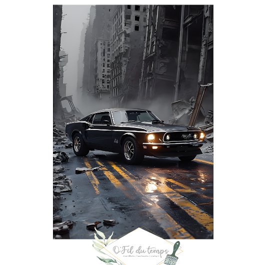 Spierwagen Post-Apocalyptische stadsgezicht Decoup Tissuepapier