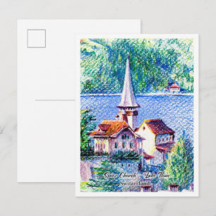 Spiez kerk aan het Thunermeer in Spiez Zwitserland Briefkaart