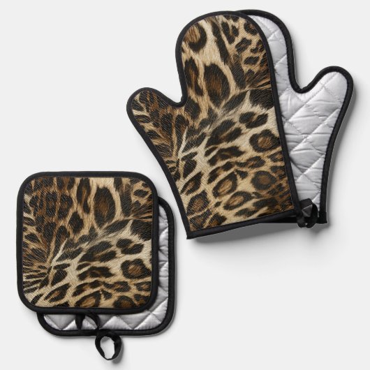 Spiffy Leopard Spots Leather Grain look Ovenwant & Pannenlap Set (Voorkant / Achterkant)