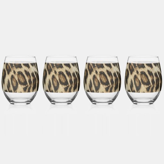 Spiffy Leopard Spots Leather Grain look Wijnglas Zonder Voet (Voorkant)
